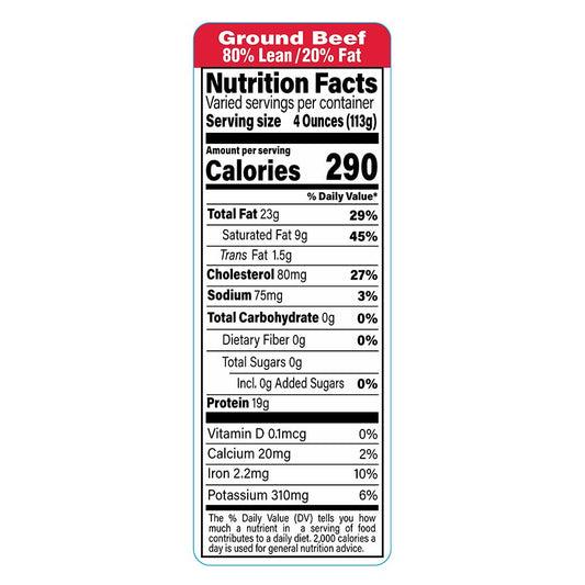 Ground Beef 80% Lean / 20% Fat Label | Roll of 1,000