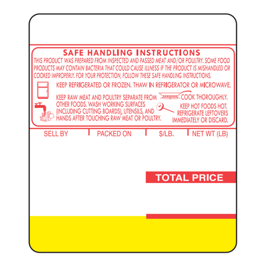 Ishida 64mm x 73mm Red/Yellow Safe Handling Scale Labels – 12 Rolls of 500 Labels