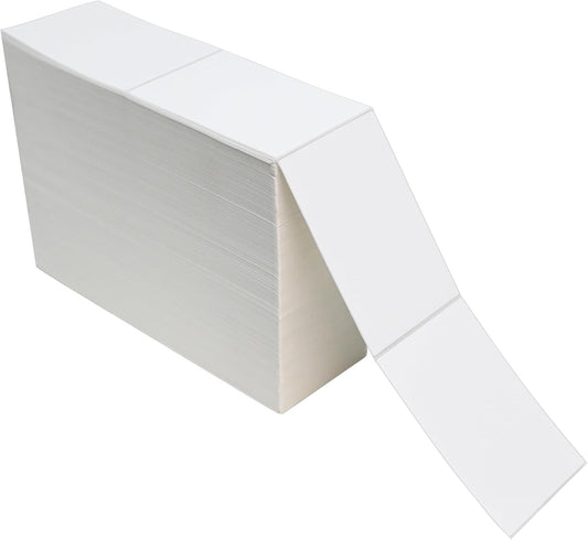 4" x 6" White Direct Thermal Fanfold Labels – 2 Stacks of 2,500 Labels