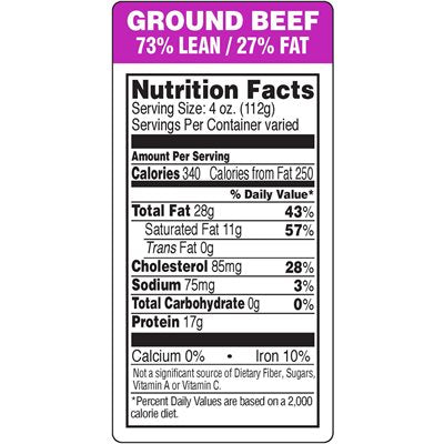 Ground Beef-73% Lean / 27% Fat Label