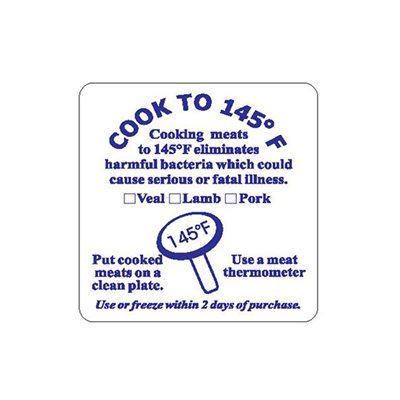 Cook to 145 F (Veal / Lamb / Pork) Label