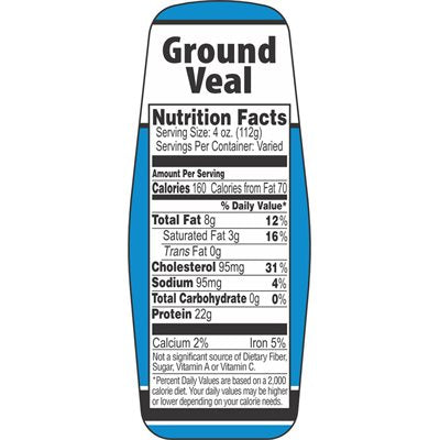 Ground Veal w/ nutritional Fact Label