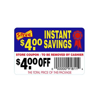 Instant Savings-$4.00 Off (tearoff) Label