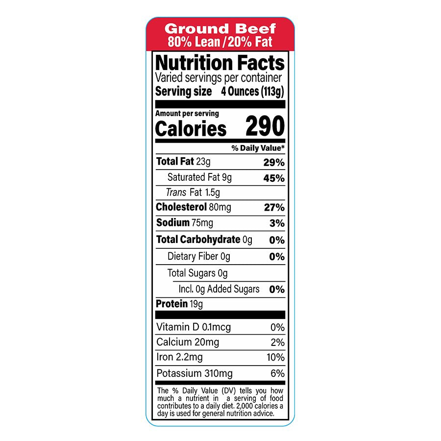 Ground Beef 80% Lean / 20% Fat Label | Roll of 1,000