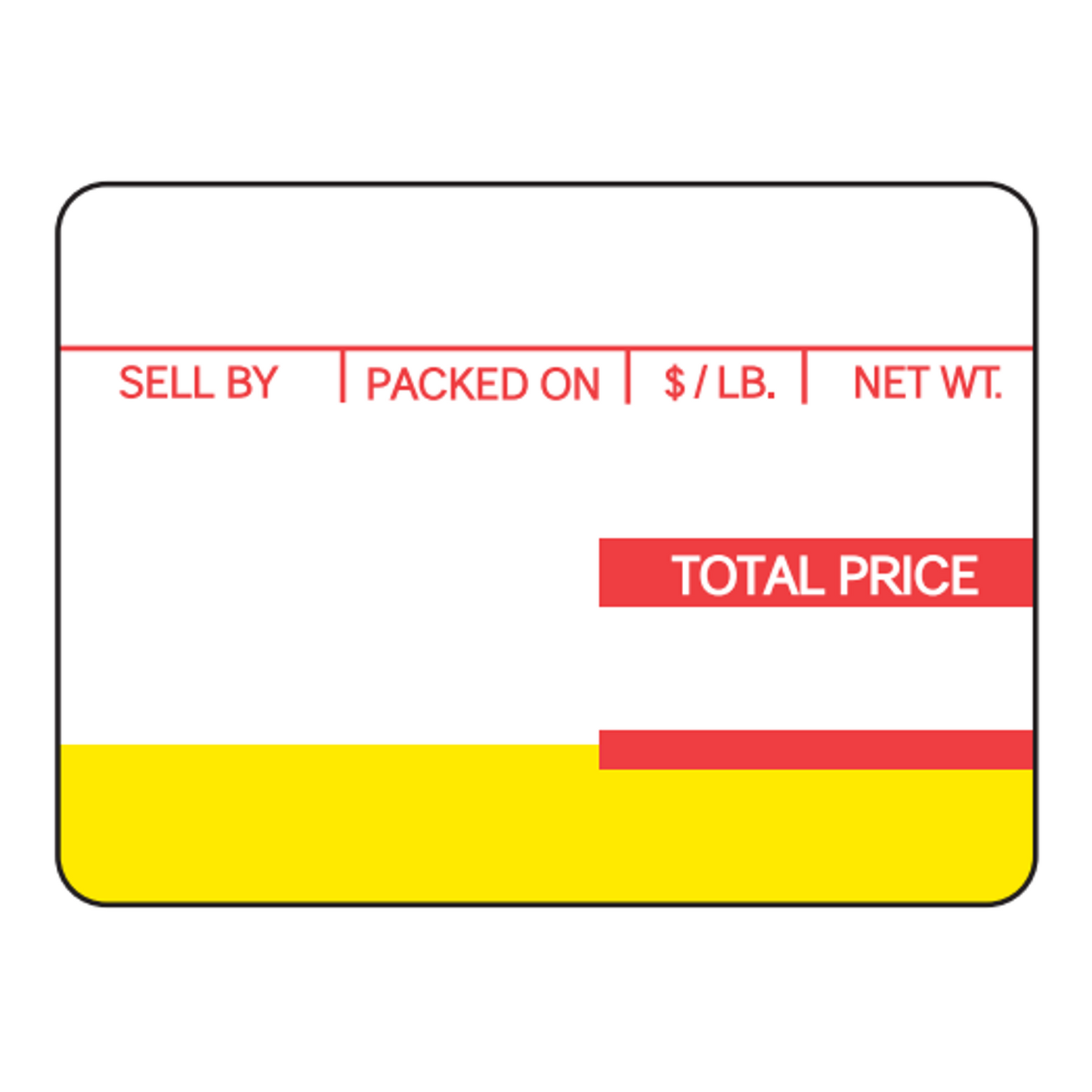 64mm x 47mm Ishida Scale Labels | 800 Roll | 12 Pack | Red/Yellow