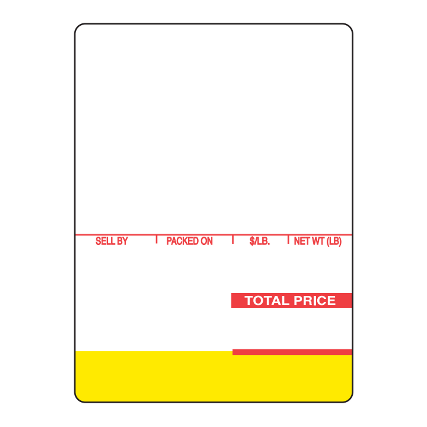 64mm x 85mm Ishida Scale Labels | 450 Roll | 12 Pack | Red/Yellow