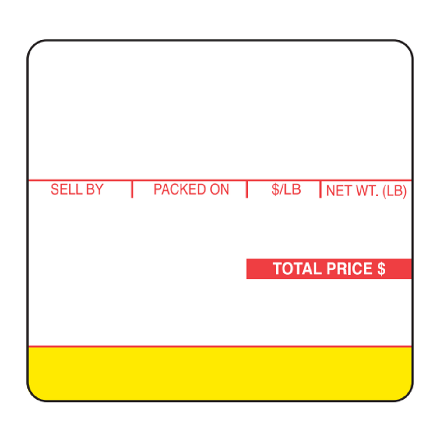 64mm x 59mm Ishida Scale Labels | 625 Roll | 12 Pack | Red/Yellow