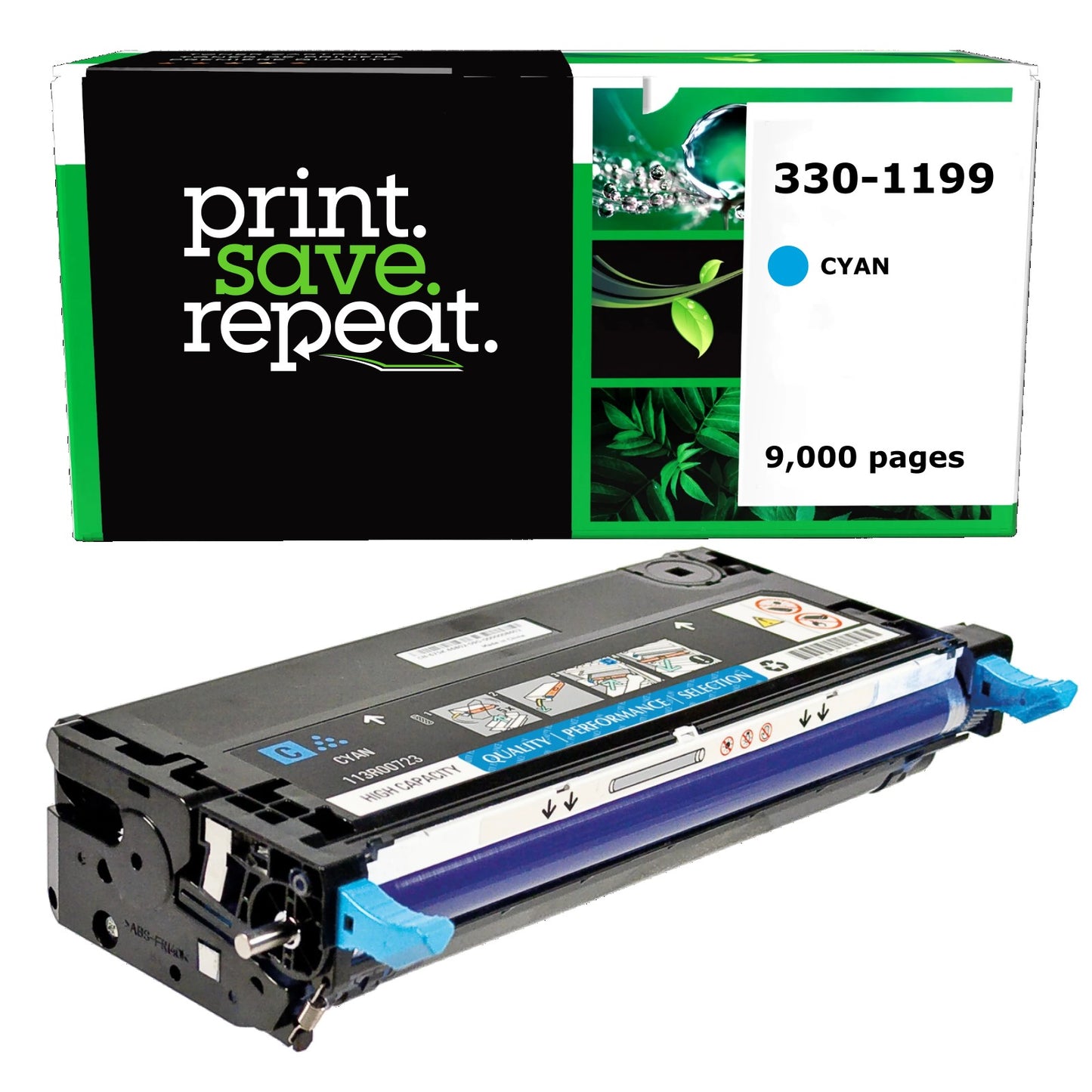 Dell 330-1199, G483F, 330-1194, G479F Cyan High Yield Remanufactured Toner Cartridge [9,000 Pages]