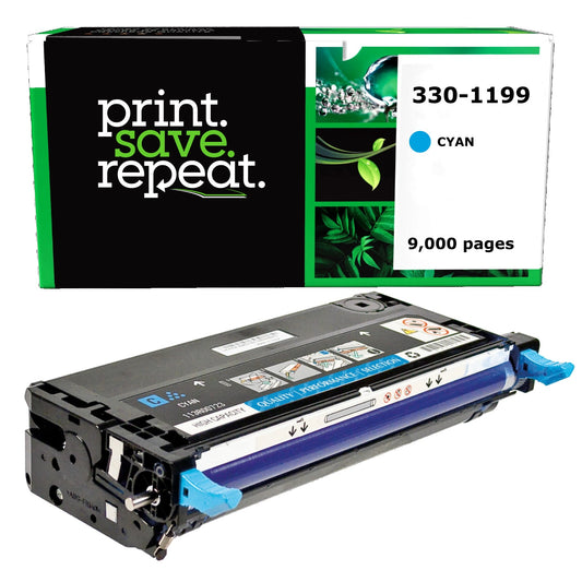 Dell 330-1199, G483F, 330-1194, G479F Cyan High Yield Remanufactured Toner Cartridge [9,000 Pages]
