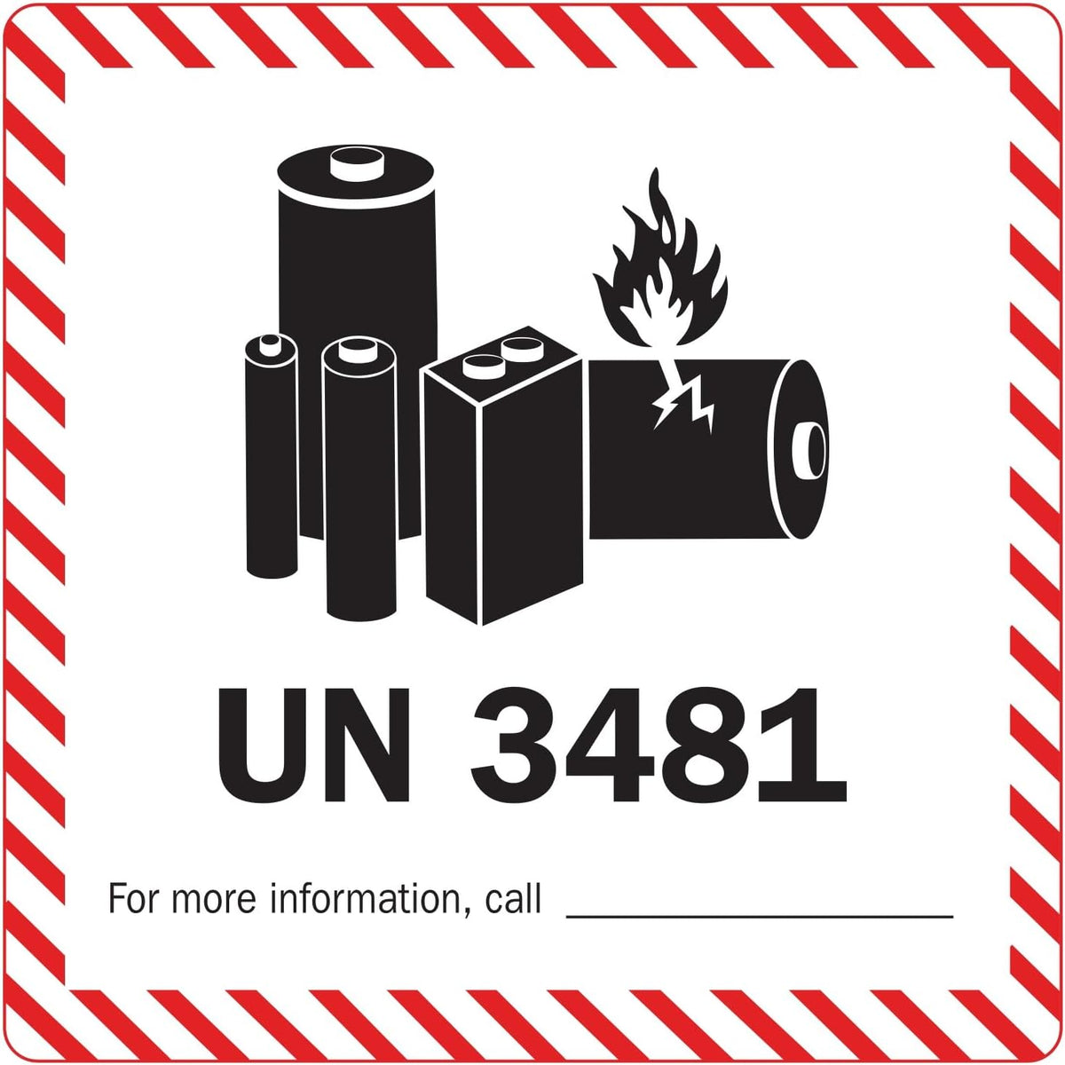 4" x 4" UN 3481 Lithium Battery Warning Labels Red/Black | 500 Roll | 1 Pack
