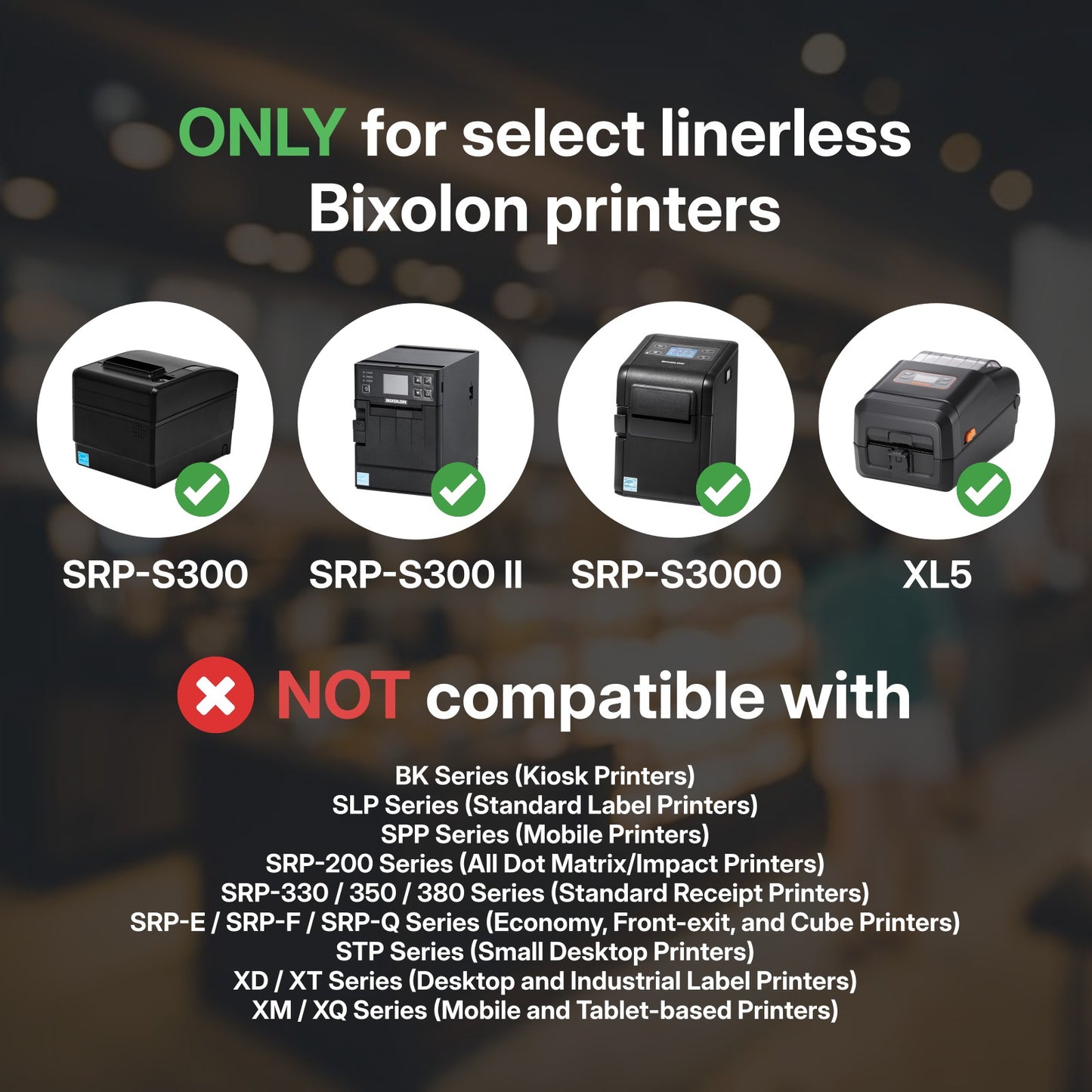 Bixolon 3.125" Continuous Sticky Receipt Paper Jumbo Roll, 6 Pack