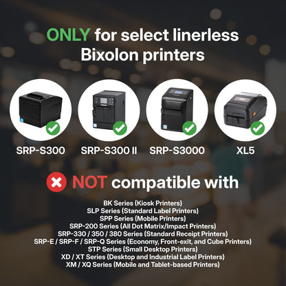 Bixolon 3.125" Continuous Sticky Receipt Paper Jumbo Roll, 6 Pack