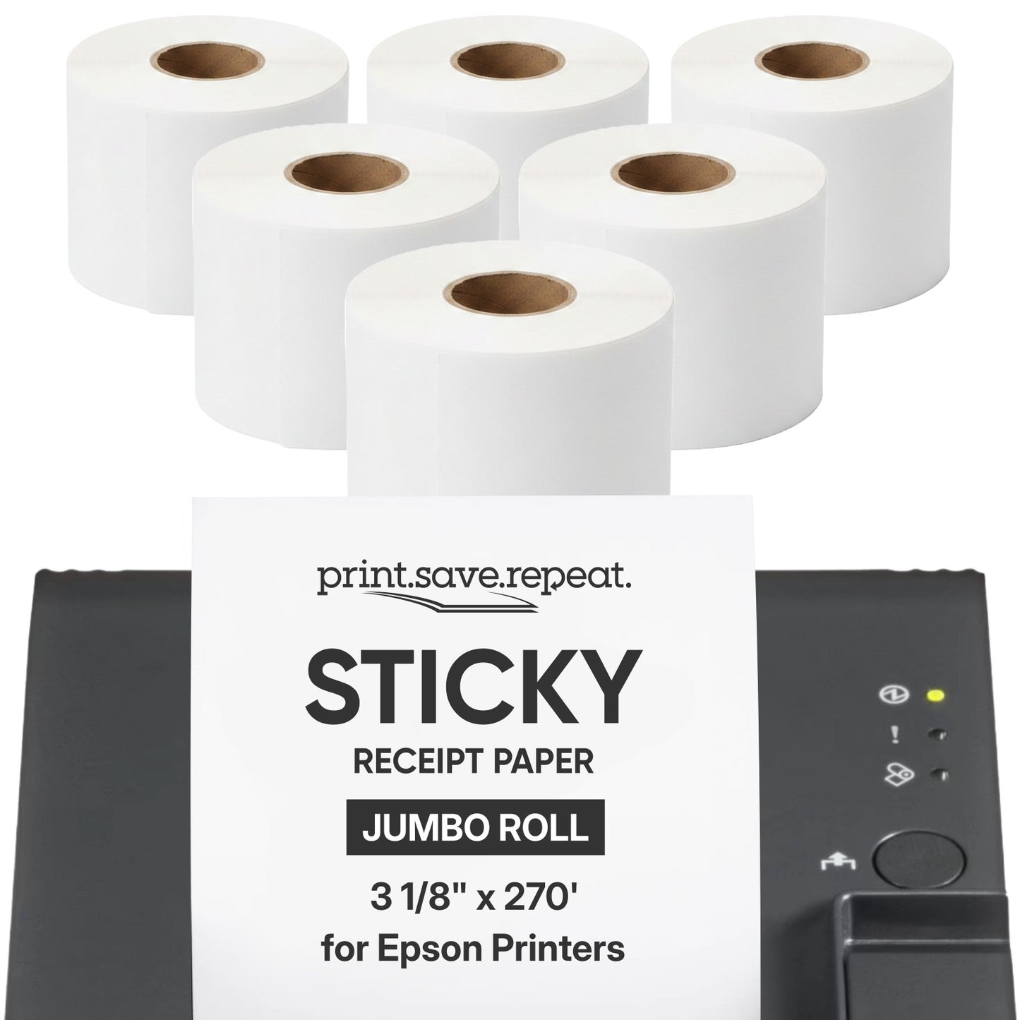 Epson 3.125" Continuous Sticky Receipt Paper Jumbo Roll, 6 Pack