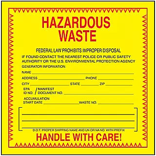 6" x 6" Hazardous Waste Yellow/Red | Pack of 25 labels
