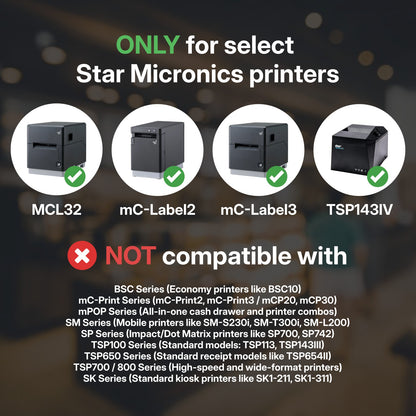 Star Micronics 3.125" Continuous Sticky Receipt Paper Jumbo Roll, 6 Pack