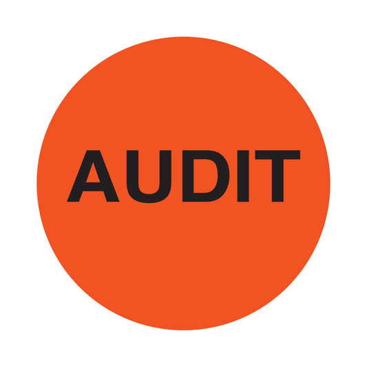 4.5" Circle, Floodcoat Orange "AUDIT" | 500 Labels per roll, 8 rolls