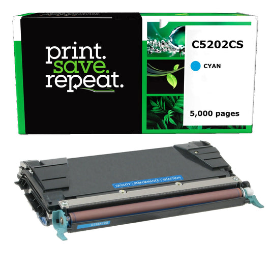Lexmark C5202CS, C5220CS, C5222CS, C5242CH Cyan High Yield Remanufactured Toner Cartridge [5,000 Pages]