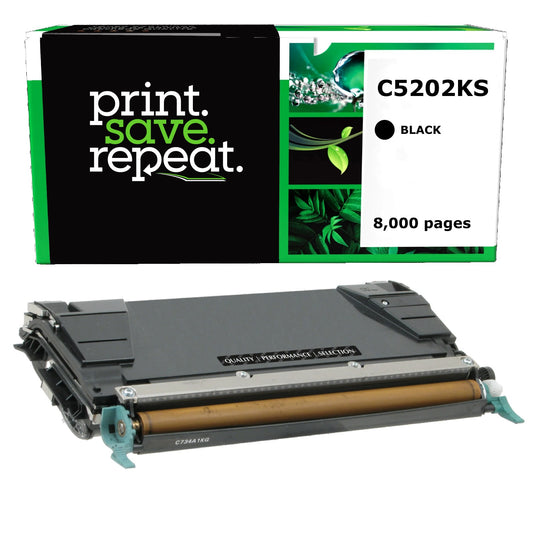 Lexmark C5202KS, C5220KS, C5222KS, C5242KH Black High Yield Remanufactured Toner Cartridge [8,000 Pages]