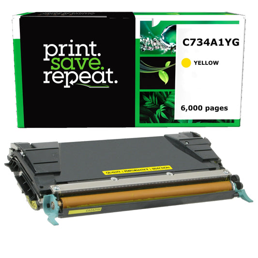 Lexmark C734A1YG, C734A2YG Yellow Remanufactured Toner Cartridge [6,000 Pages]