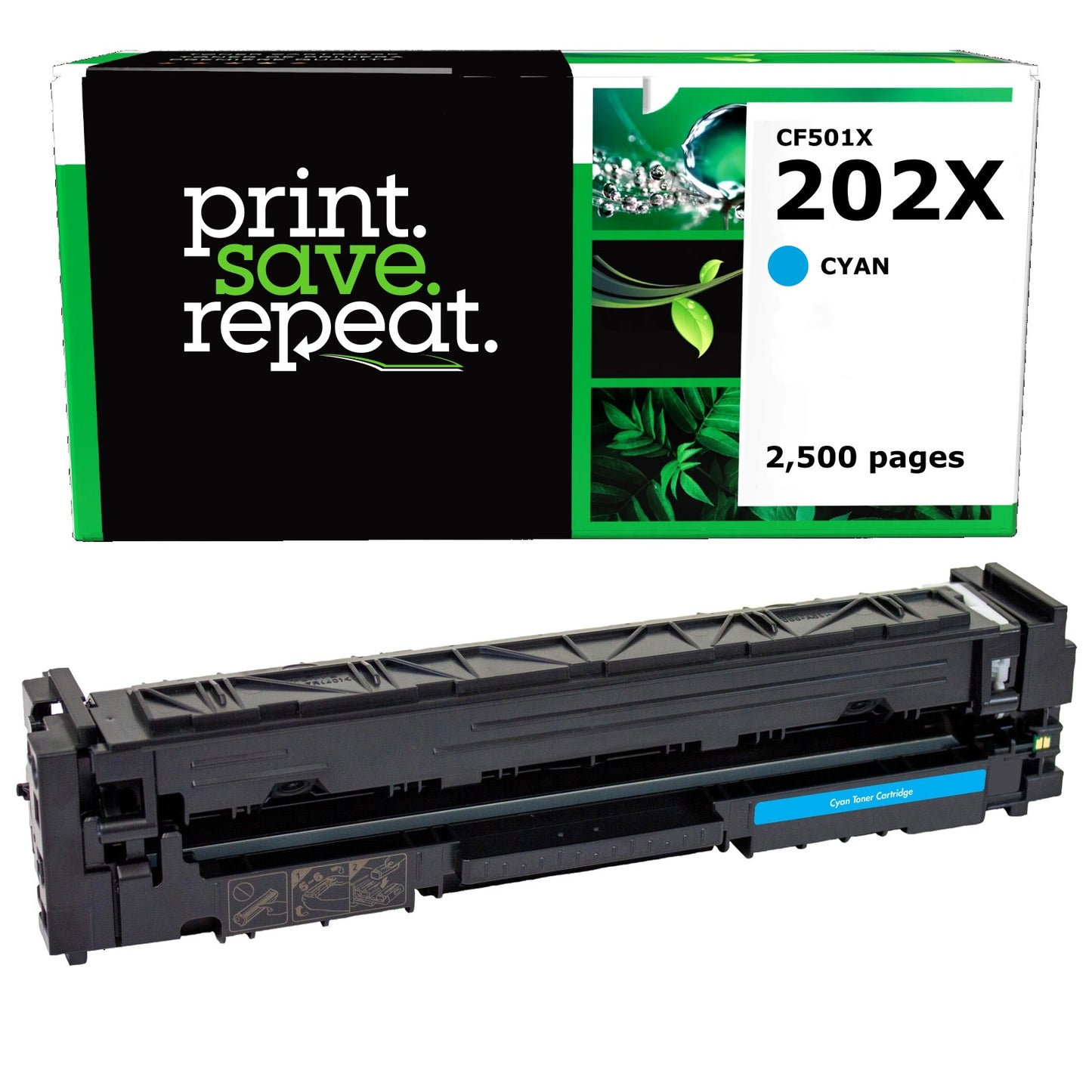 HP 202X Cyan High Yield Remanufactured Toner Cartridge [2,500 Pages]