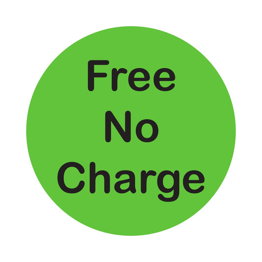4.5" Circle, Floodcoat Green "FREE NO CHARGE" | 500 Labels per roll, 8 rolls