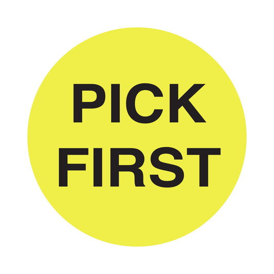 4.5" Circle, Floodcoat Yellow "PICK FIRST" | 500 Labels per roll, 8 rolls
