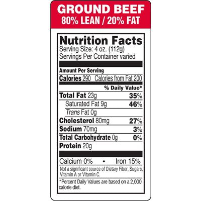 Ground Beef-80% Lean / 20% Fat Label