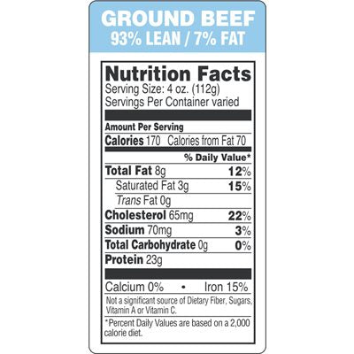Ground Beef 93 Lean 7 Fat Label