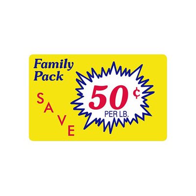 Family Pack / Save 50¢ / lb Label