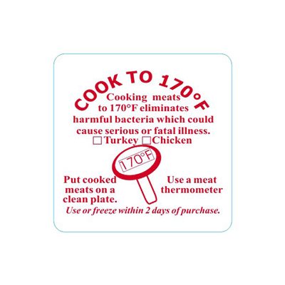 Cook to 170 F (Turkey / Chicken) Label