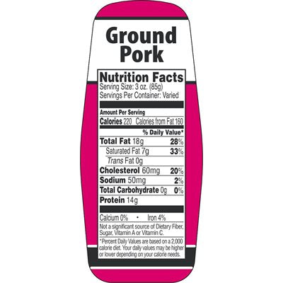 Ground Pork w/ nutritional Fact Label