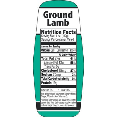 Ground Lamb w/ nutritional Fact Label