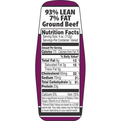 Ground Beef 93%/7% w/ nutritional Fact Label