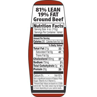Ground Beef 81%/19% w/ nutritional Fact Label