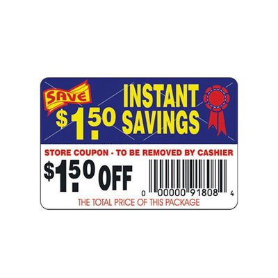Instant Savings-$1.50 Off (tearoff) Label