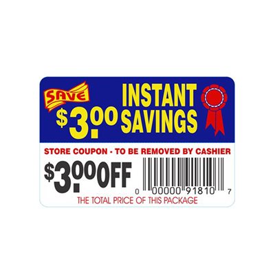 Instant Savings-$3.00 Off (tearoff) Label