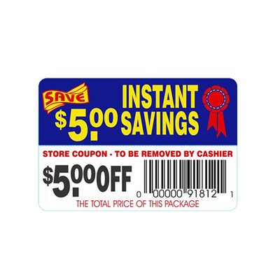 Instant Savings-$5.00 Off (tearoff) Label