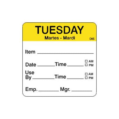 Shelf Life-Day of Week - Tuesday Label