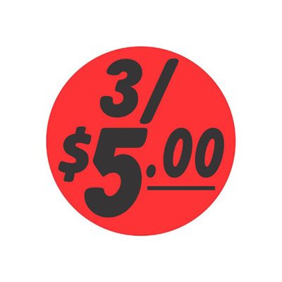 $1.99 Price Stickers Fluorescent Red 3/4 Round