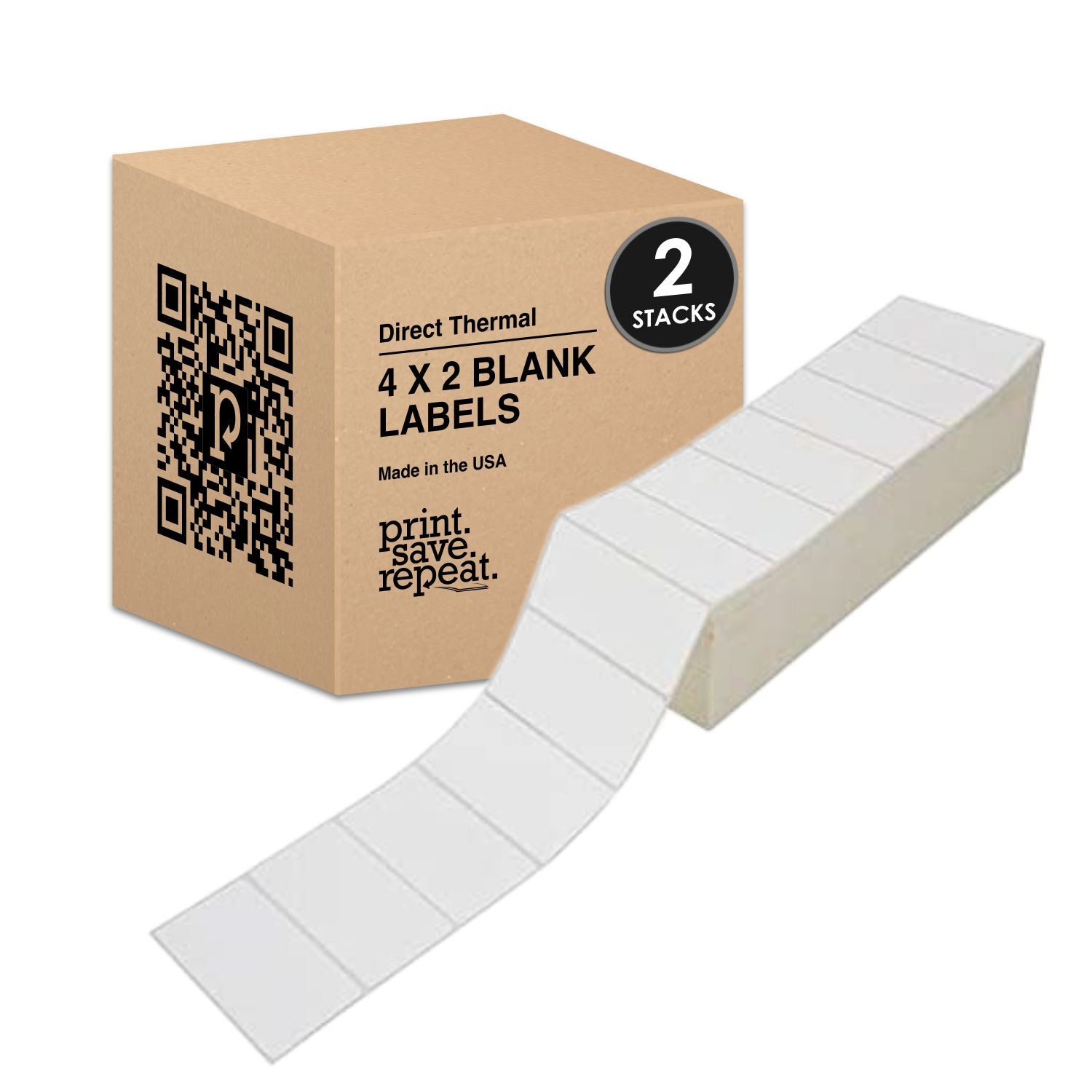 4" x 2" Direct Thermal Labels | Fanfold | 6,000 Stack | 2 Pack