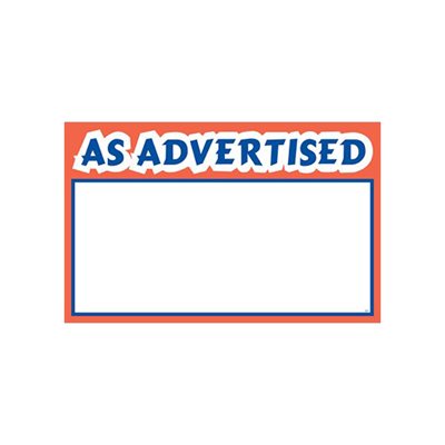 Sign Card 11.0 x 7.0 As Advertised 