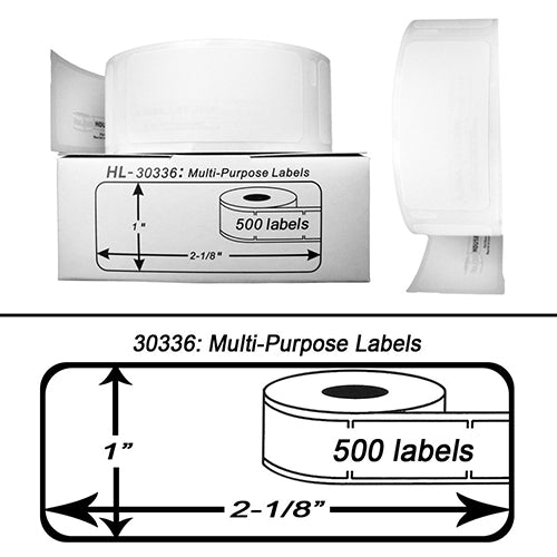 1" x 2-1/8" (25mm x 54mm) Dymo LabelWriter Small Multipurpose Labels | 500 Labels | 1 Roll (30336)